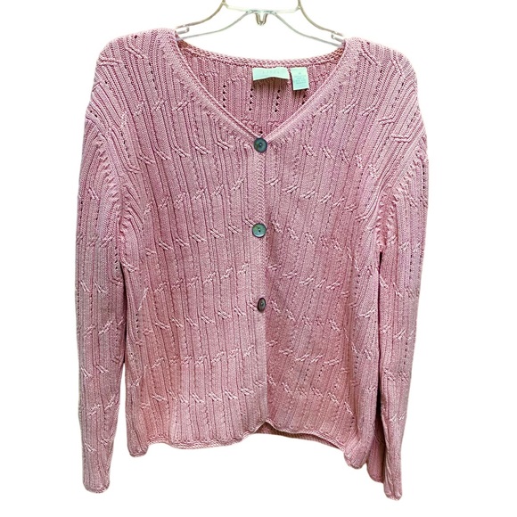J. Jill Sweaters - J Jill Pink Cable Knit Button Front V-neck Loose Fit Cardigan Sweater size M
